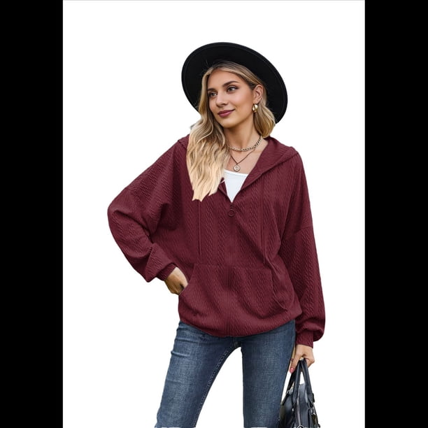Sudadera con Capucha y Cremallera de Larga Color Vino Tinto L