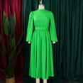 thumbnail image 3 of AURA Plus Size Women Winter Half High Collar Long Sleeve Waist Belt Swing Midi Dress Elegant Slim Fit Gown, 3 of 10