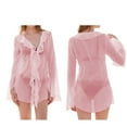 thumbnail image 3 of Women Ruffle Sheer Top Long Sleeve See Through Mesh Blouse Tops Oversized Flowy Chiffon Tunic Shirts Pink M, 3 of 7