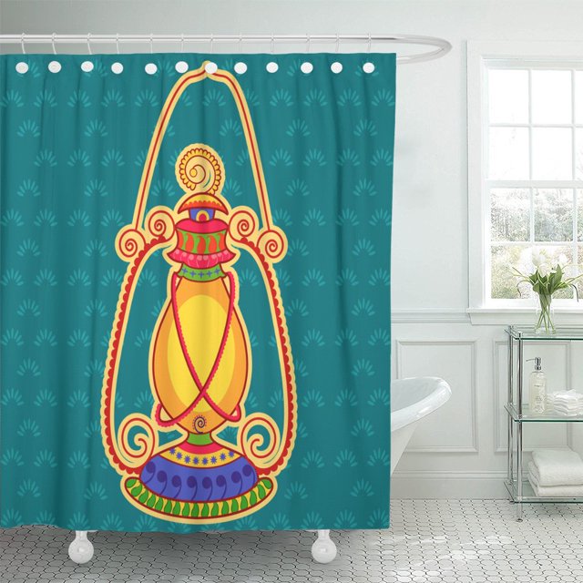 Linterna de la India de la aldea ABPHQTO en cortina de ducha antigua tradicional étnica 152x180 cm