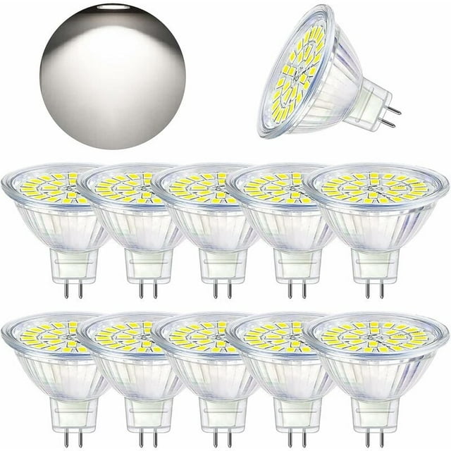 Bombilla LED GU5.3, luz blanca fría 6000K, MR16 LED 12V 5W equivalente a halógena de 50W, bombillas LED no regulables, paquete de 10