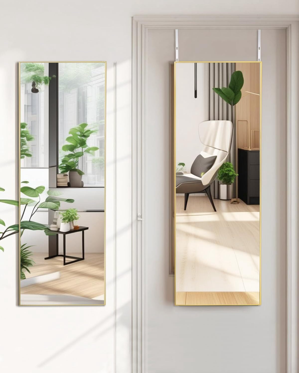 Anyrose 48"x14" Full Length Mirror Over The Door Mirror Wall Mounted, Gold