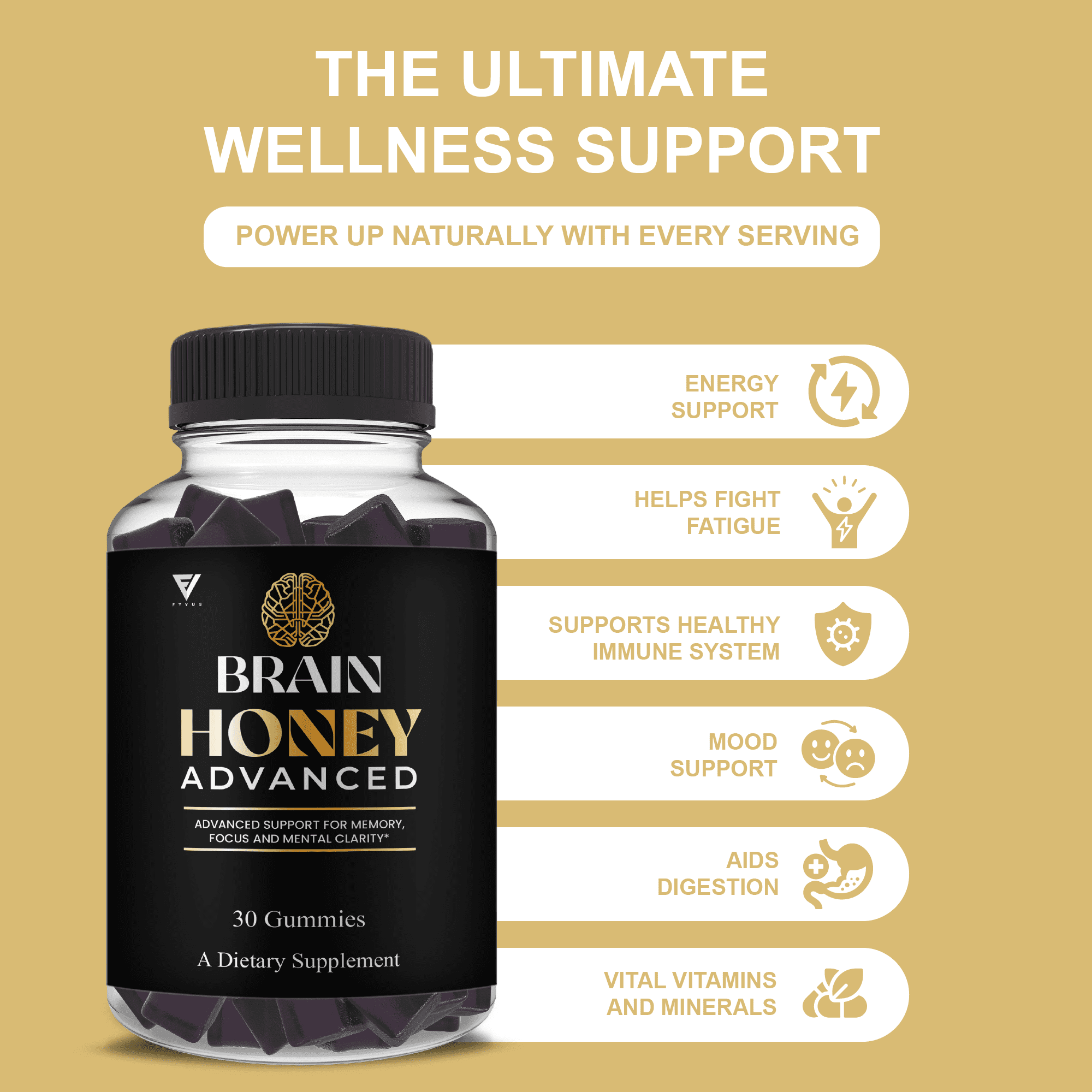 (2 Pack) Brain Honey Advanced With Manuka Honey, Brain Honey Nootropic Gummy (60 Gummies)