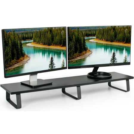 Vivo Black Wood 39 Wide Desktop Stand Ergonomic Tv Dual Monitor Vivo Black Wood 39 Wide Desktop Stand Ergonomic Tv Dual Monitor Riser And Desk Tabletop Organizer V000dl