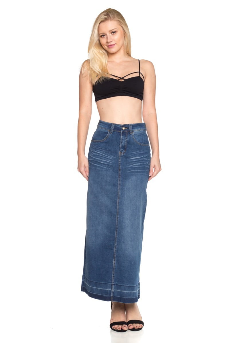 maxi denim pencil skirts