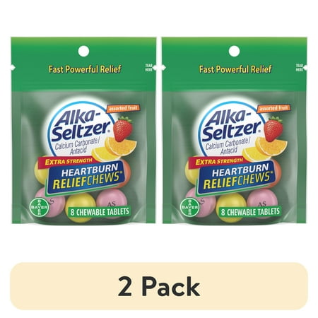 (2 pack) Alka-Seltzer Extra Strength Heartburn Relief Chews Assorted Fruit, 8 Count