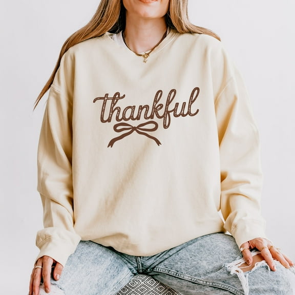 Thankful Coquette Distressed - Womens Lightweight Garment Dyed Sweatshirt