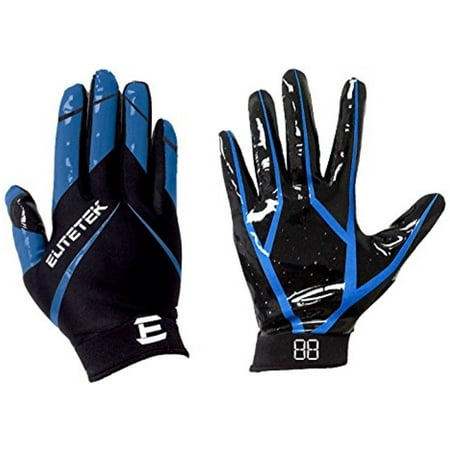 EliteTek RG-14 Football Gloves (Blue, Youth L) (Best Wr Football Gloves)