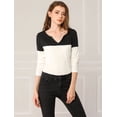 thumbnail image 3 of Camiseta De Manga Larga Con Cuello En V Y Henley Dividida Para Mujer Blanco negro M, 3 of 6