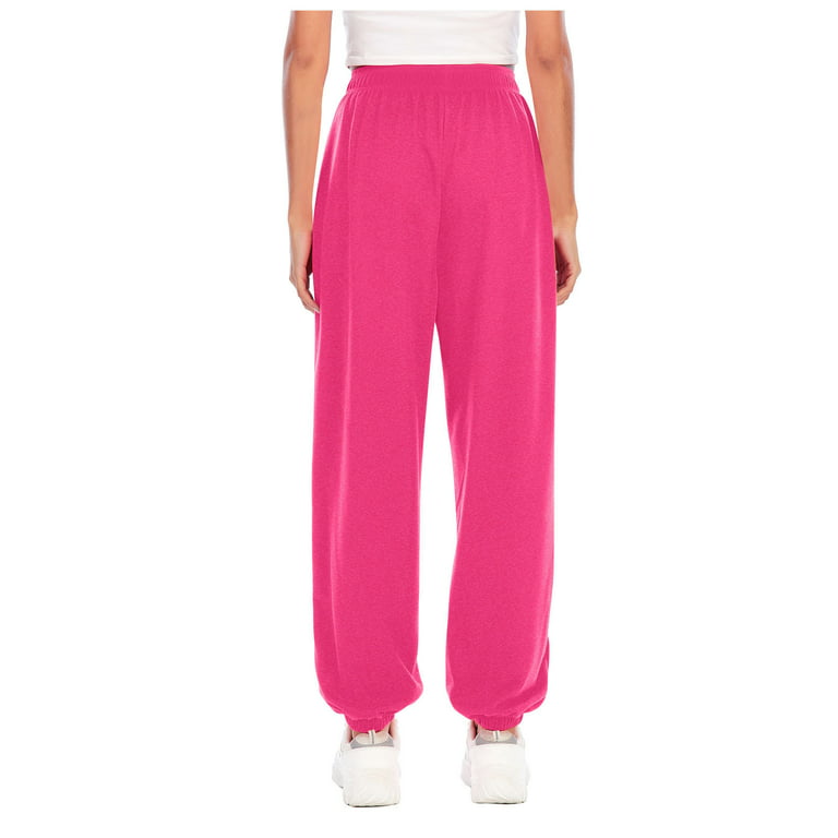 XFLWAM Women’s Casual Baggy Sweatpants High Waisted Running Joggers Pants  Athletic Trousers with Pockets Drawstring Track Pants Pink XL
