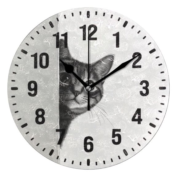 Yayeee 10" Wall Clock Battery Operated Quartz Round Silent Non-Ticking Home Decor, Black Cute Cat