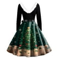 thumbnail image 3 of Christmas Dresses for Women Women's Fashion Round Casual Slim Fit Christmas Print Large Swing Long Sleeve Dress for Holiday Party,Army Green,L, 3 of 4