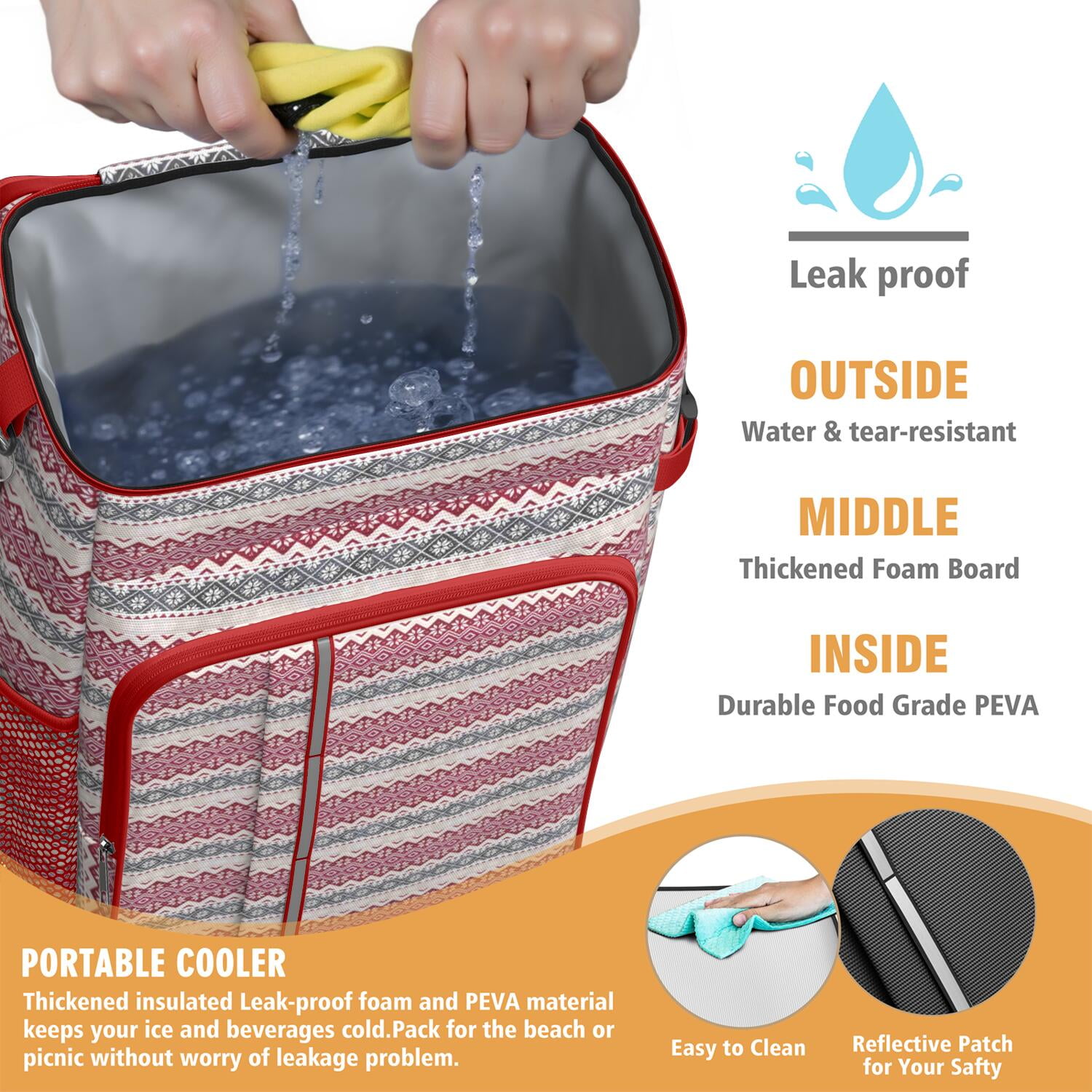Travel Cooler Bag - Multicolor Christmas Pattern Camping Beer Cooler Backpack with Bottle Opener- Waterproof Insulated Picnic Backpacks - Cooler Bag for Beach