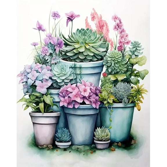 5D DIY Diamond Painting Set (Adult) - "Succulents" Beginner Diamond Art Set, Full Circle Diamond Crafts, Home Wall Decoration Gift