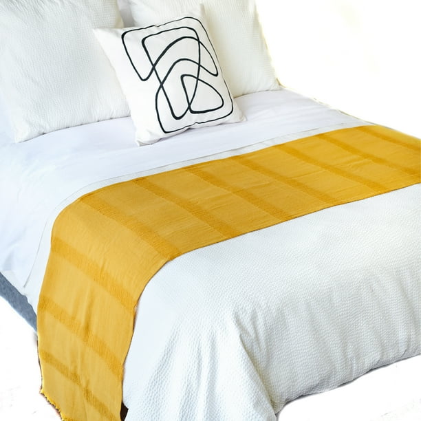 Pie de cama matrimonial MACAR tejido artesanal mostaza