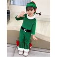 thumbnail image 3 of Conjunto de pantalones navideños verdes para niñas, 3 piezas, sombrero, camiseta y pantalones, disfraz de elfo, fiesta familiar de Año Nuevo, juego de rol, actuación, 3 of 5