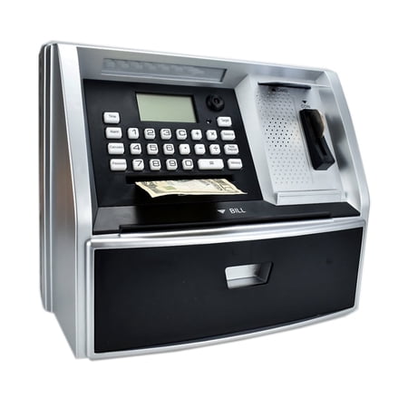 Talking ATM Savings Bank, Digital Piggy Bank, ATM Money Coins Machine for Kids Birthday Gift (Black/Silver)