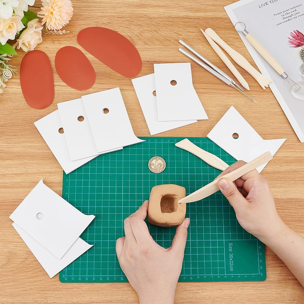 8Pcs Profile Rib Bundle Pottery Shaper Tool Set for Ceramic Cups Bowl DIY Craft Making (Equipped with 2Pcs Clay Sculpture Needle Tool 3Pcs Oval DIY Silicone Molds 5pcs Clay Knife Tools)