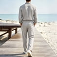 thumbnail image 6 of LEKWK 2 Piece Casual Set for Men Long Sleeve Button Down Shirt and Drawstring Pants Lightweight Breathable Sleepwear Summer Casual Lounge Outfit Gray S, 6 of 6