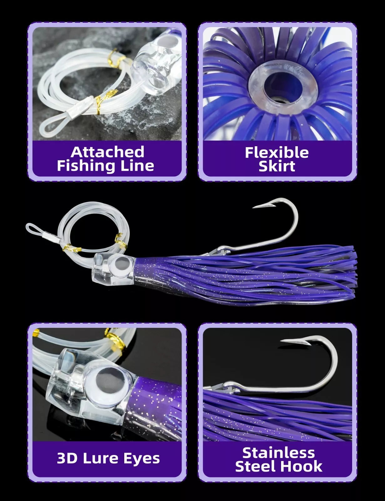 BLUEWING 9in Big Game Trolling Lure 5pcs Deep Sea Fishing Lures Tuna Lures with Stainless Steel Hook