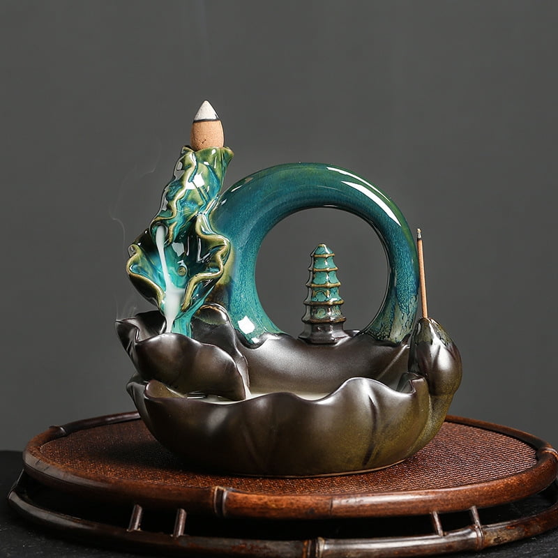 Ceramic Lotus Backflow Incense Burner Creative Moon Shape Pagoda Smoke Incense Holder Home Crafts Decoration