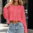 thumbnail image 4 of KyCheLot Womens Cropped Cardigan Button Round Neck Solid Color Long Sleeve Clothes Comfy Lightweight Cardigan, 4 of 6