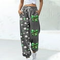 thumbnail image 2 of FRSASU Women's St. Patrick's Day Baggy Joggers Sweatpants - Clover Printed Loose Elastic Waist Lounge Pants with Pockets Gray, 2 of 5