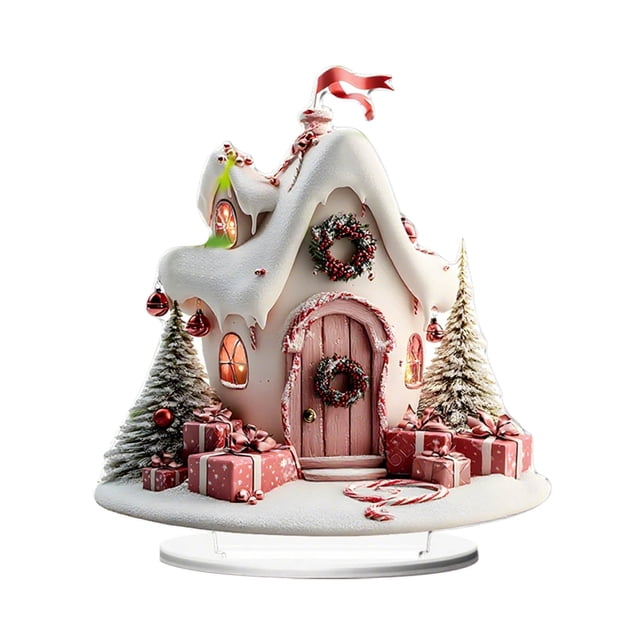 Christmas Tree Ornaments 2D Acrylic Home Decorations 7.8 in with Stand and Base for Tabletop Display