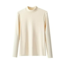 YUGYXL Womens Cotton Tops Lightweight Crew Neck Long Sleeve Stretchy Fitted Tees Athletic Baselayer Soft Workout Undershirt Beige L