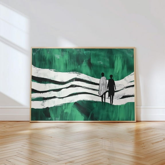 Abstract Silhouette Couple Art Print Modern Minimalist Green Wall Art Landscape Bold Black White Figures Contemporary Art Wall Art, Modern Wall Decor, 8x12 UNFRAMED
