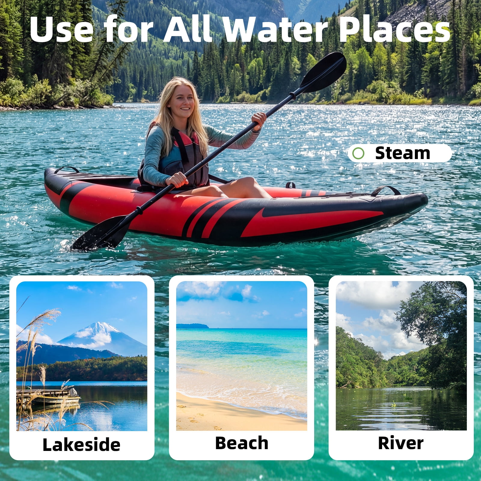Danrelax 1-Person Inflatable Kayak with Drop-Stitch Floor, Lightweight, Portable, Durable Solo Kayak for Fishing, Touring, and Recreational Paddling, Red