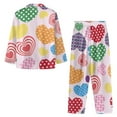 thumbnail image 2 of Renewold Women Button Sleepwear for Valentine's Day Gifts Colorful Heart Long Sleeve Round Neck Pajamas Top & Pants Set of 2 Snug-Fit Athletic Clothing Nightwear Size L, 2 of 6