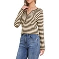 thumbnail image 4 of INSPIRE CHIC Long Sleeve Tops for Women's Stripe V Neck Casual Basic Knitted Shirts XS Brown, 4 of 6