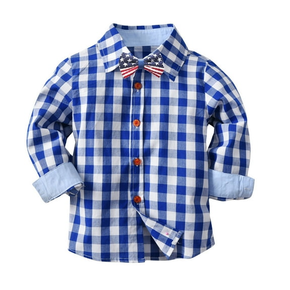 Generic Toddler Boys Long Sleeve Winter Autumn Bow Tie Shirt Tops Coat Outwear For Babys Clothes Plaid Red Blue