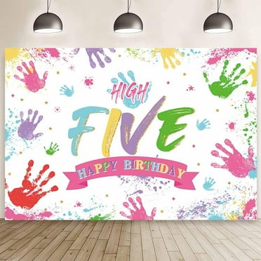 Custom Happy 5th Birthday Backdrop High Five Birthday Decorations Backdrop Colorful Hand Print Hi Five Birthday Party Decorations Graffiti 5th Birthday Decor Backdrop Party Booth Props Supplies