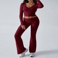 thumbnail image 4 of LYMAYTER Women Fashion Suit Long Sleeve V-Neck Sweatsuit Sets Fold Over Flare Pants Tracksuits Sets XS-XL, 4 of 9