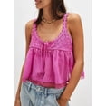 thumbnail image 2 of Women Lace Trim Tank Tops Y2k Tie Front Semi Sheer Crop Vest Cute Sleeveless Scoop Neck Flowy Shirt Pink L, 2 of 7