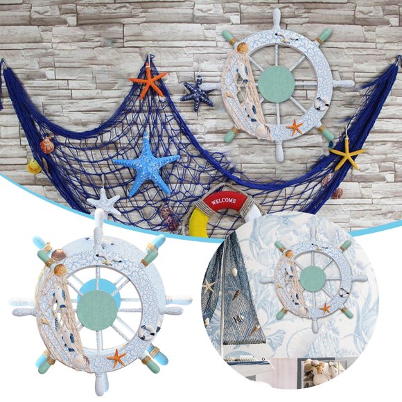 SIfdSeng Hanging Decorations Outside Decor Wheel Beach Nautical Fishing Bathroom Ocean Theme Coastal House Roomsteering Home Net Boat Wooden Engagement Party Decor Hanging Decorations Bulk
