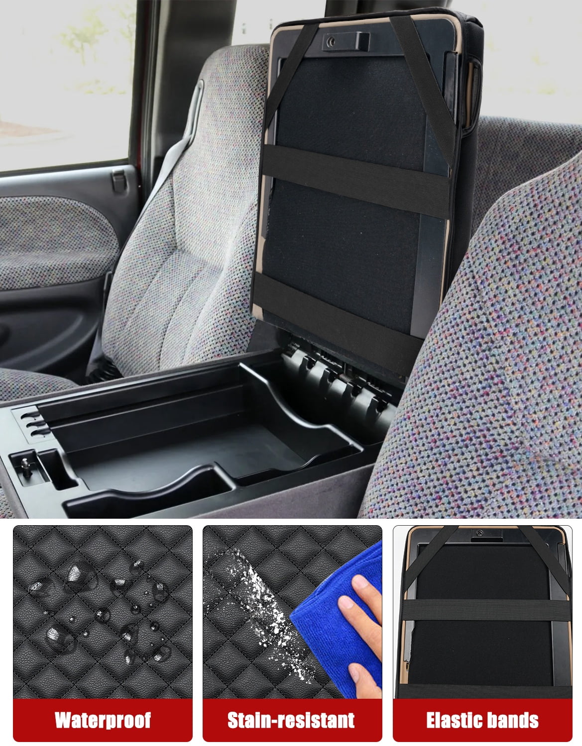 KBH Center Console Cover for 1994-2001 Dodge Ram 1500 2500 3500 Accessories, 19"x15" Jump Seat, Black Leather Armrest Lid Cushion Pad for Truck Interior