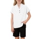 thumbnail image 2 of Camisa de verano para niñas, con botones sólidos, cuello en V, holgada, blusa con abertura lateral, blusas de algodón y lino para niñas, 2 of 9