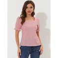 thumbnail image 2 of INSPIRE CHIC Blouse à Manches Courtes à Carreaux pour Femmes Col Carré Rouge G, 2 of 5