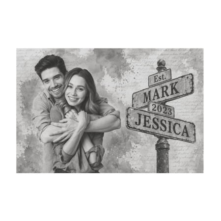 Romantic Street Sign Couple Photo Canvas Wall Art Personalized Names Gift For Husband Wife Anniversary Birthday 12*18in