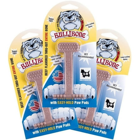 UPC: 0896803002583 | Bullibone Small Beef Dog Chew Toy Nylon Bone – Beef Flavored chew toys for small dogs – 3 Pack