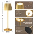 thumbnail image 2 of LED Rechargeable Cordless 3000K Dimmable Table Lamp, Battery Operated, IP54 Waterproof Touch Switch, Iron, Gold, 2 of 7