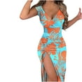 thumbnail image 4 of Sentmoon Slit Ball Gowns for Women Formal V Neck Dresses for Women 2024 Sexy Pleated Drawstring Short Dresses,Loose Flowy Comfy A-line Dresses Sky Blue XL Deals of the Day Clearance, 4 of 9
