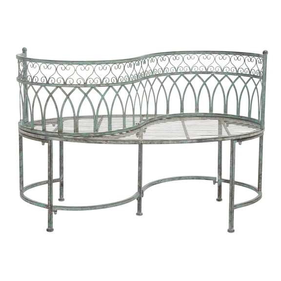 SAFAVIEH Lara Outdoor Patio Kissing Garden Bench, Antique Green