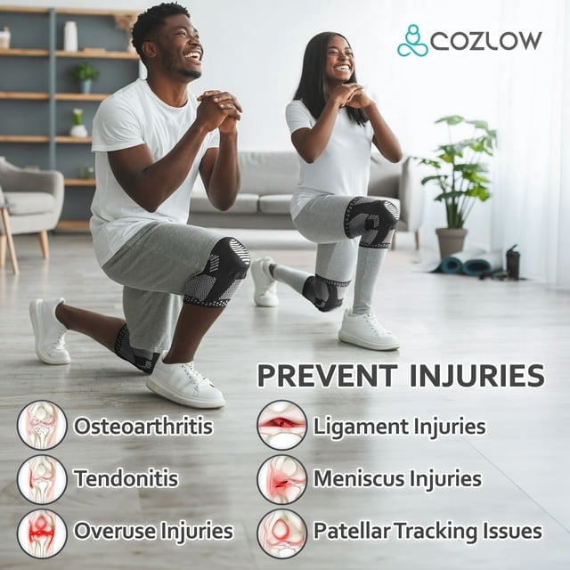 Cozlow Knee Brace for Arthritis & Torn Meniscus Relief, 2Pcs Compression Knee Support with Stabilizers for Men Women Knee Pain Relief, L