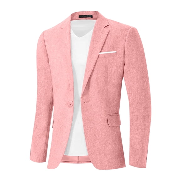 sdhkgrrt Men's Collared Long Sleeve Button Down Blazer Summer Spring Casual Fashion Basic Work Office Jacket Suit Tops, Pink M
