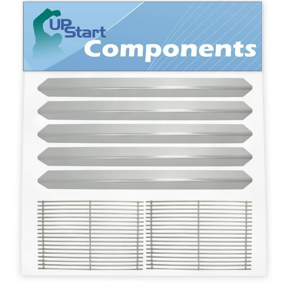 2 BBQ Grill Cooking Grates & 5 Heat Shield Plate Tent Replacement Parts for Weber 83741301 - Compatible Barbeque Grid 19 1/2" & Flame Tamer, Guard, Deflector, Flavorizer Bar