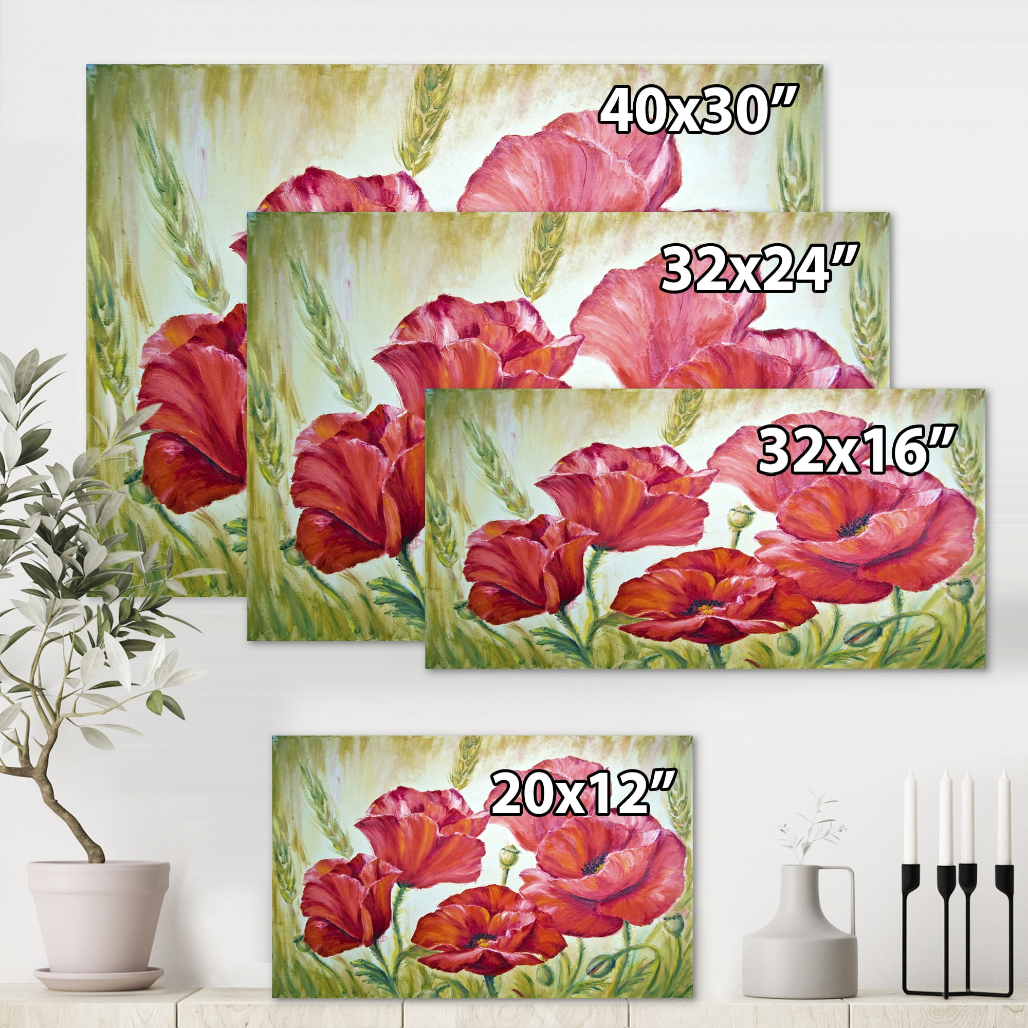Designart ' Blossoming Red Poppies In The Morning ' Traditional Canvas Wall Art Print